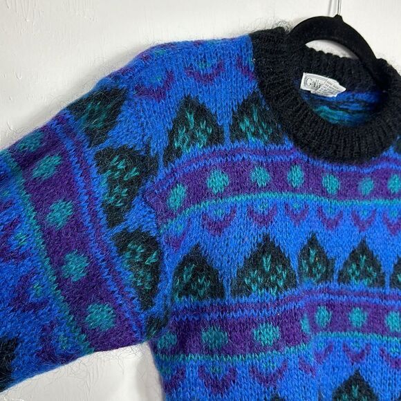 Gallagher Vintage Mohair Blend Geo Pattern Fuzzy Sweater Size S - Picture 2 of 7